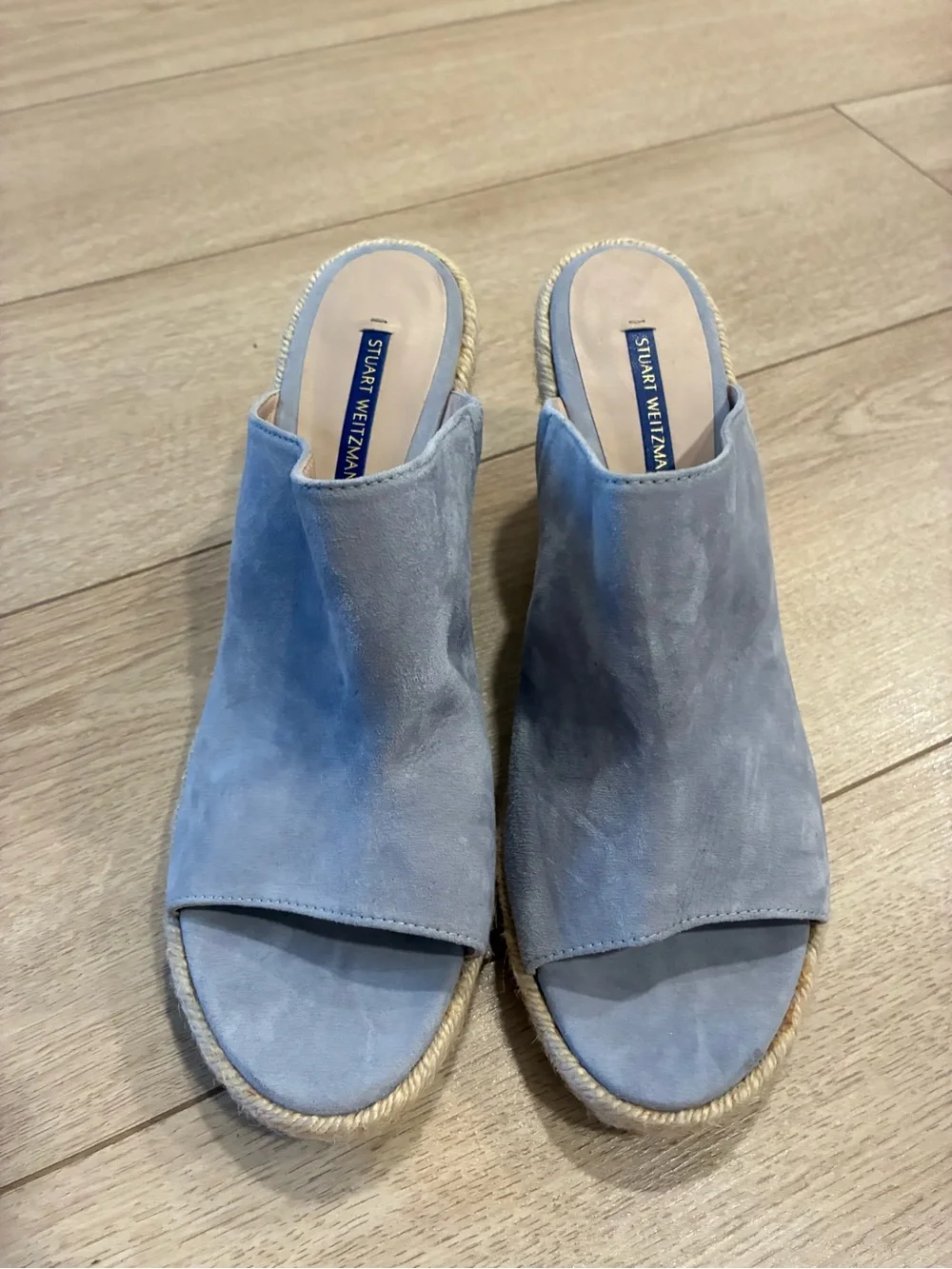 Stuart Weitzman Women’s Mirabella Suede Espadrille Wedge Mules Blue Size 11.5